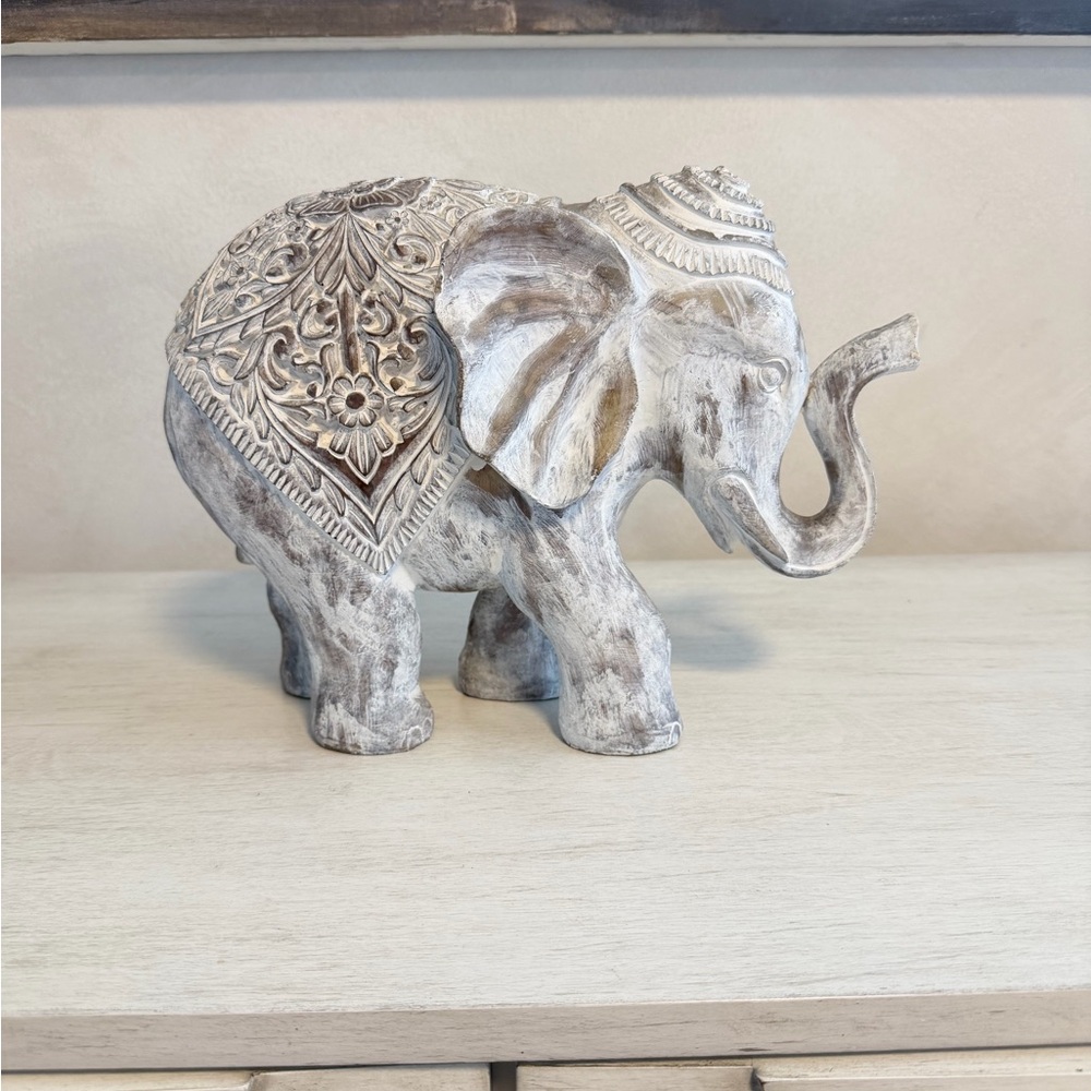 EUC Anthropologie Decorative Whitewashed wood / ceramic Elephant - Home Accents